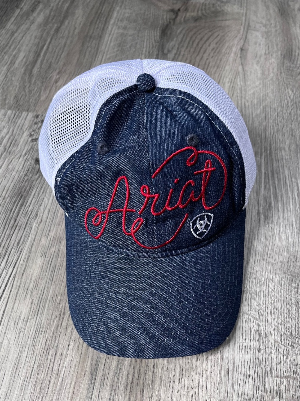 Ariat Western Womens Hat Baseball Cap Cursive Logo Mesh Denim Blue